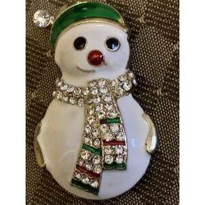 Snowman Costume Jewelry Brooch Christmas 2” Rhinestones
